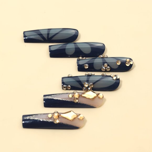 24pcs Coffin-shaped Nail Stickers with Butterfly Flower Style 3D - Picture 2 of 6